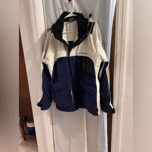 Fox racing full zip white navy hooded racing jacket size lg